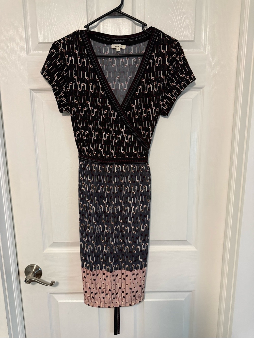 Max Studio Black and Pink Patterned Wrap-Style Dress